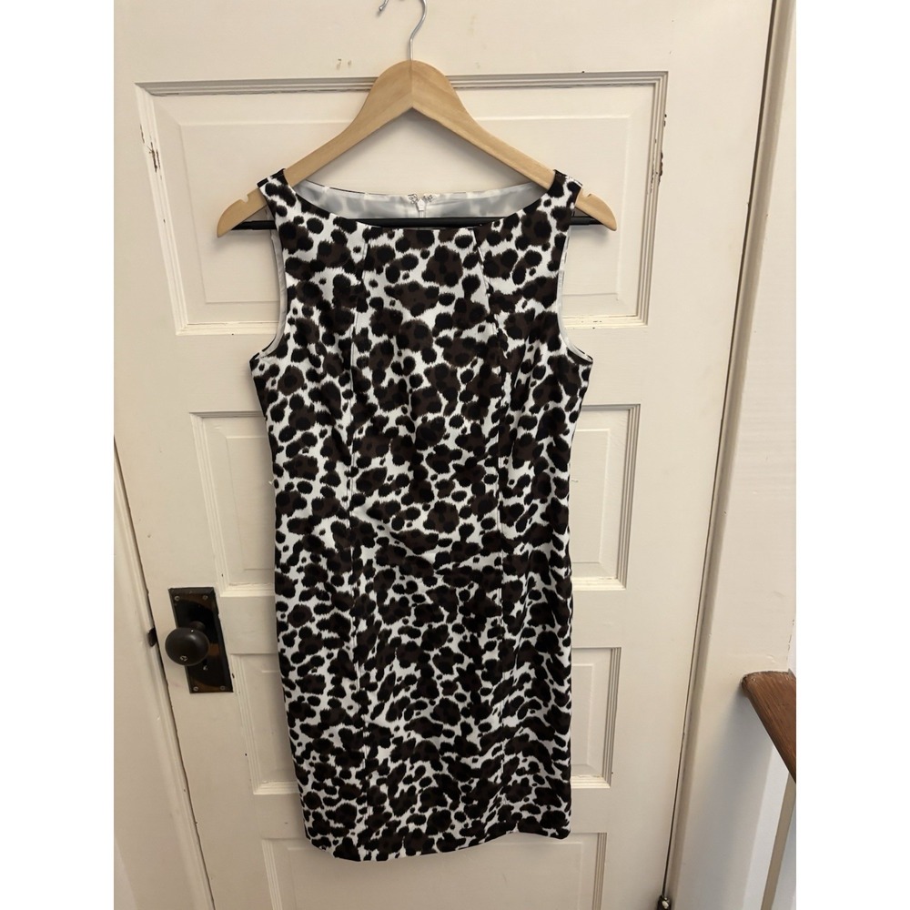 Ann Taylor Women's White Animal Print Sleeveless Boat Neck Sheath Dress Size 4